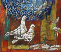 Afsheen, 12 x 14 Inch, Acrylic On Canvas, Pigeon Painting, AC-AFN-010